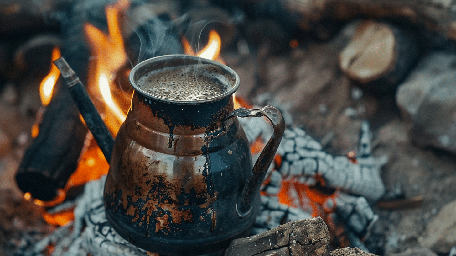 Coffee Pot brewing on the fire